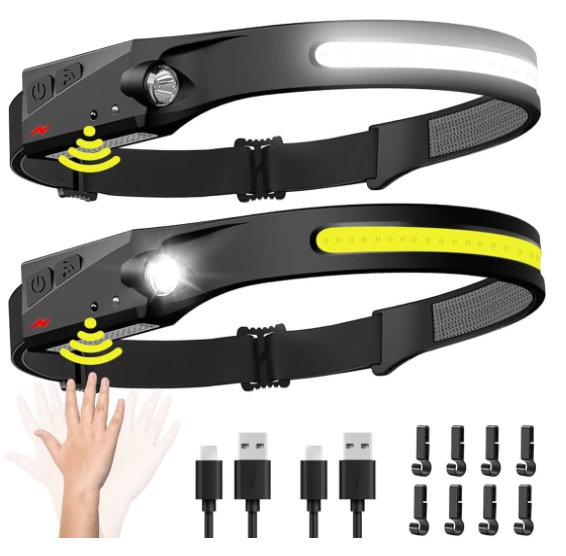 Headlamp Rechargeable 2PCS With 230° Wide Beam Head Lamp LED And Motion Sensor