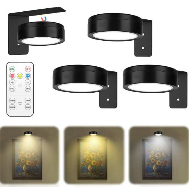 3Pcs Picture Lights for Wall – Battery Operated Wall Lights